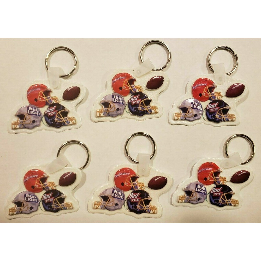 Vintage Budweiser Bud Light Bud Ice Helmets on Keychain‎ New Lot of 6